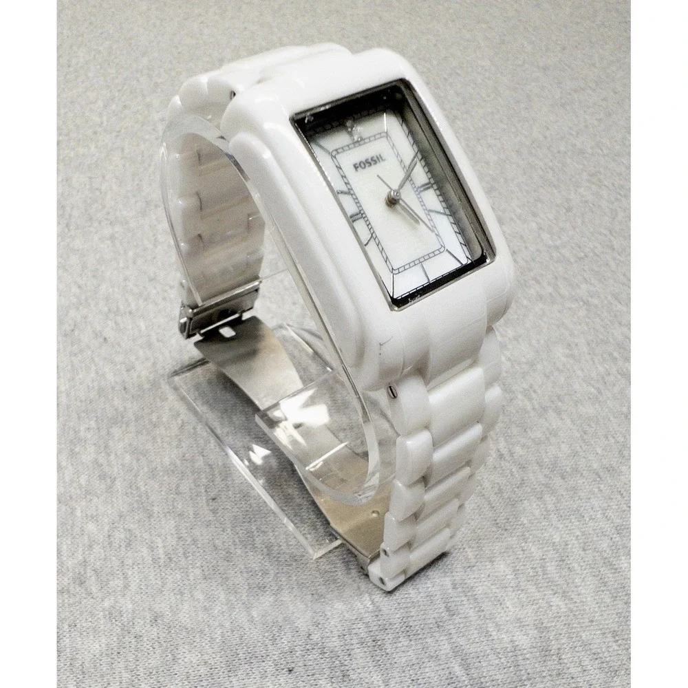 Fossil Tank Ceramic Womens Watch 29mm White MOP Dial CE-1031‎ New Battery